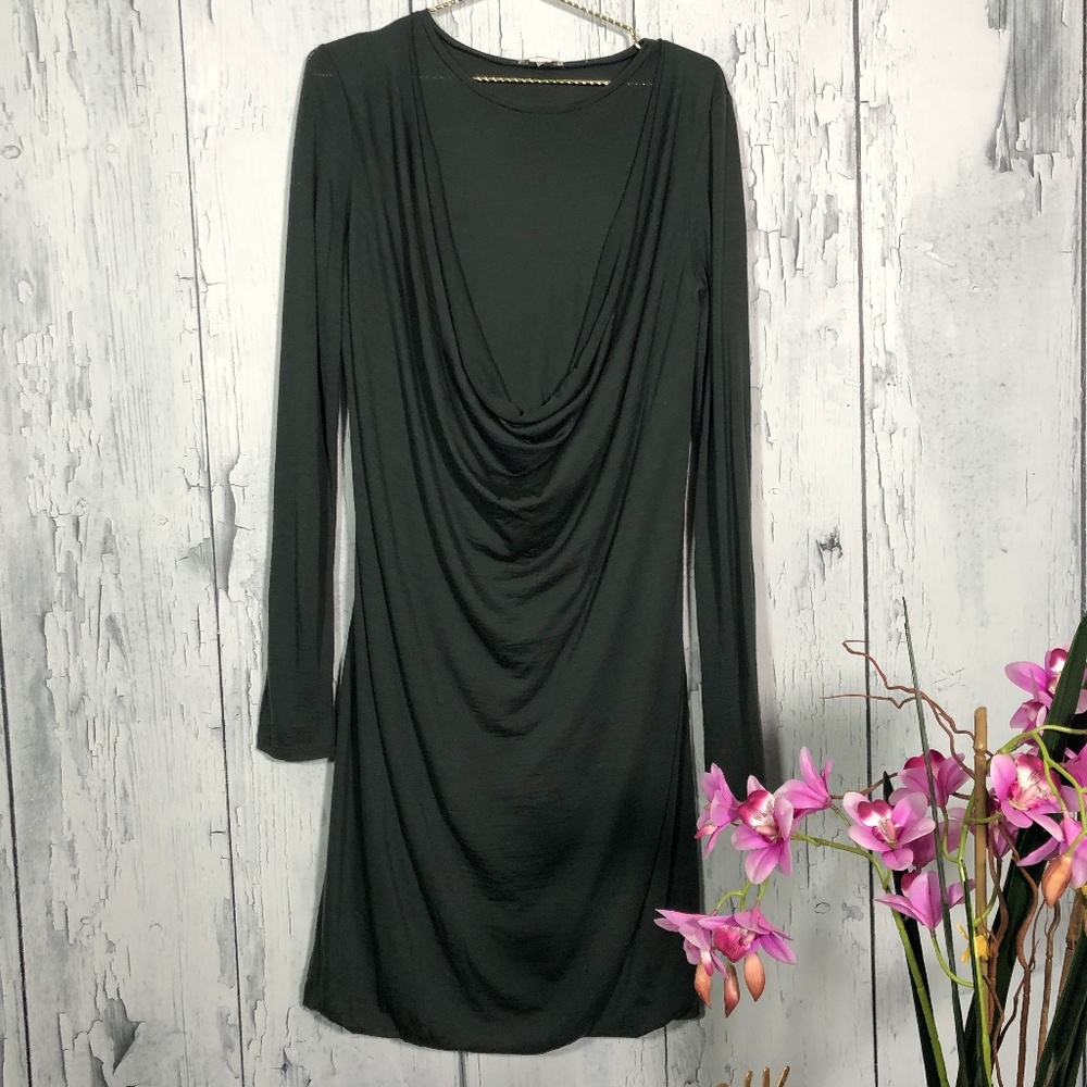 MaxMara Gray 100% Wool Dress Draped Long-sleeve L